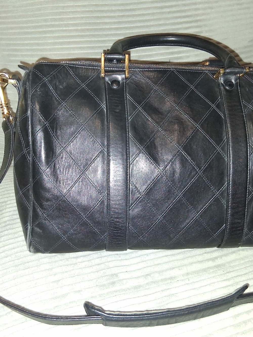 Vintage CHANEL Black Quilted Lambskin Boston Satchel